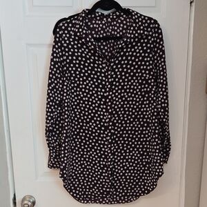 BCBG Black and White Polka Dot Button Down Shirt